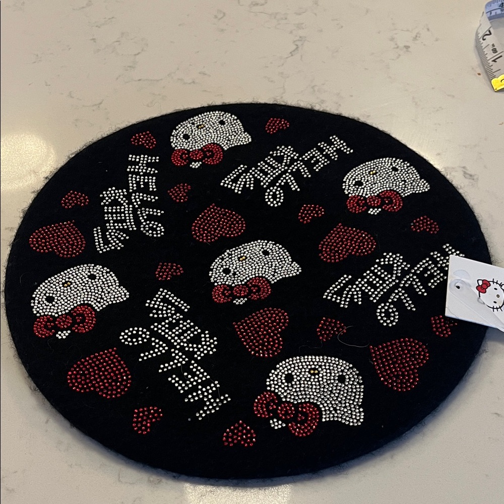 NWT Hello Kitty Wool Black Beret with Red and White Accents